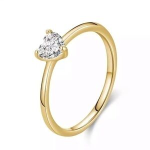 18kt Gold Plated 925 Sterling Silver Dainty Heart Cubic Zirconia Sparkling Ring